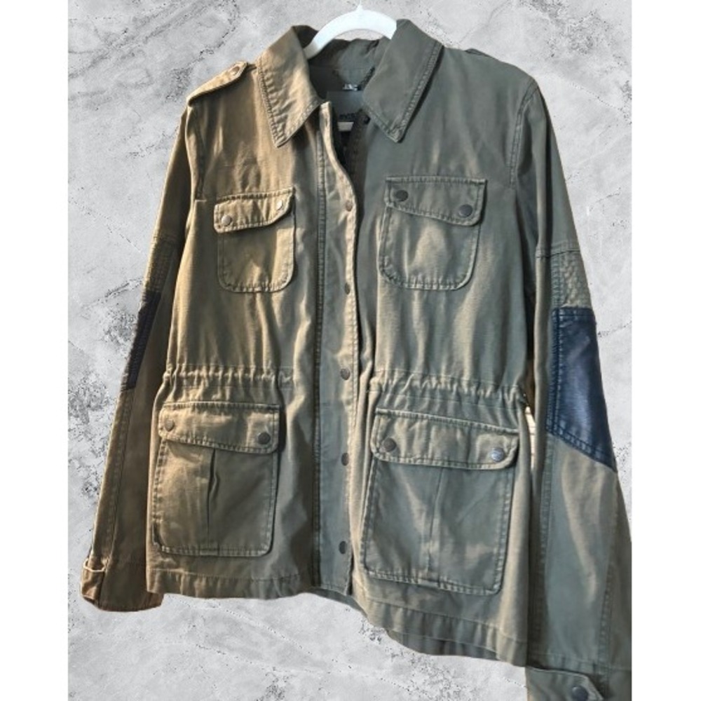 Levis Womens Olive Green Cotton Utility Field Jacket Elbow Patches Size Large